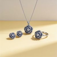 Parure bijoux fleur saphirs et zircons
