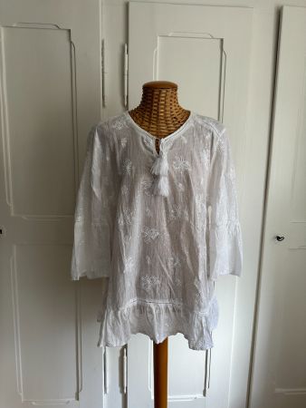 Hippie Tunika weiss mit Pailletten - M