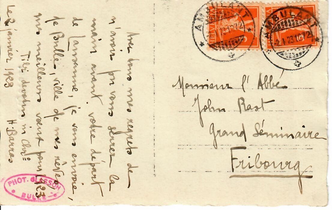 Cartoline postali: Gruyères 1923 - Ambulant – Usato da Hochdorf venduto da Ziegel-16 1