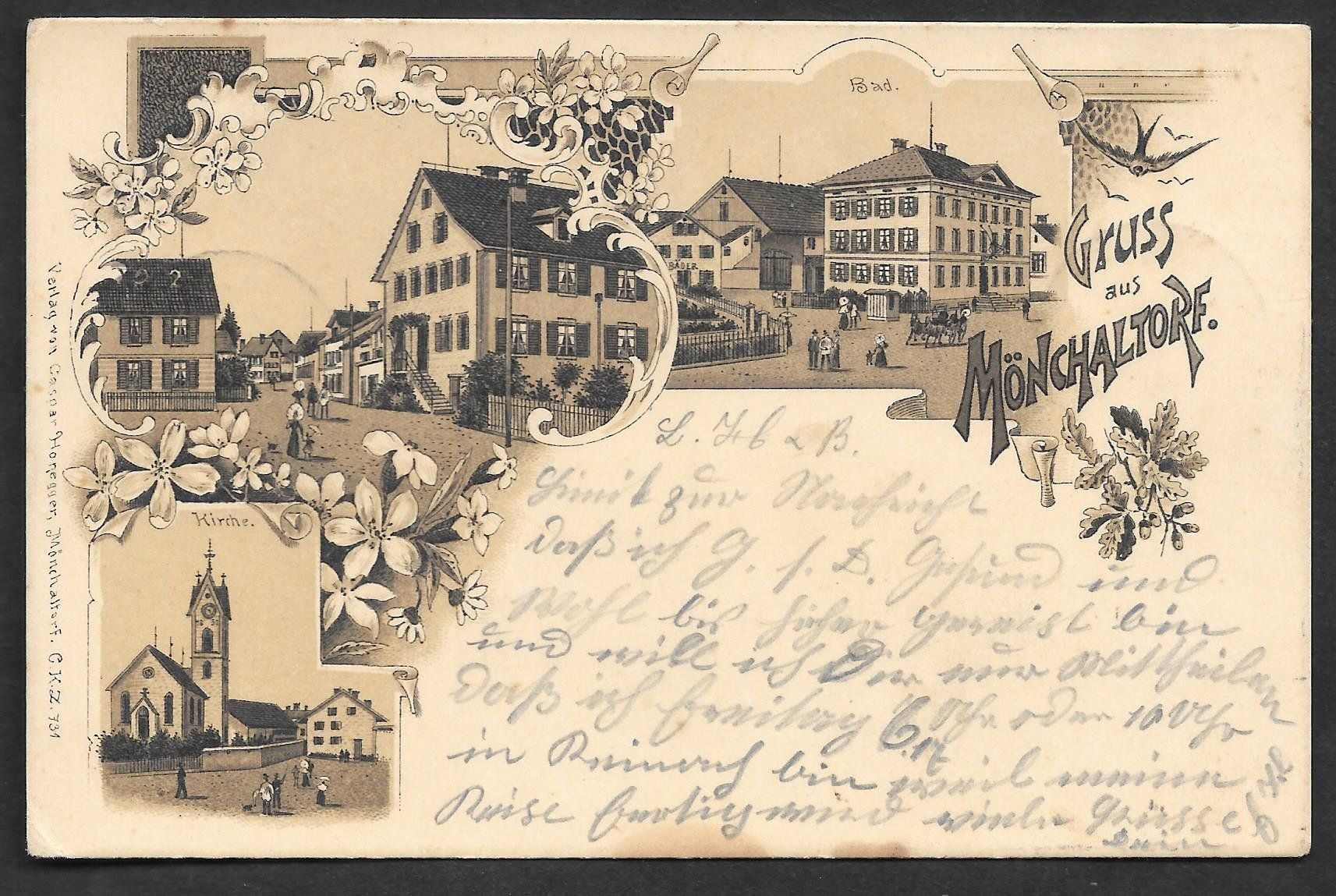 Cartoline postali: Mönchaltorf braune Lithografie – Usato da Olten venduto da clotaldi