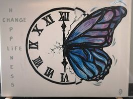 Acrylbild Uhr/Schmetterling und Hummer