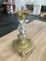 Antiker Kerzenständer, versilbert & Goldfarben, Engel Figur
