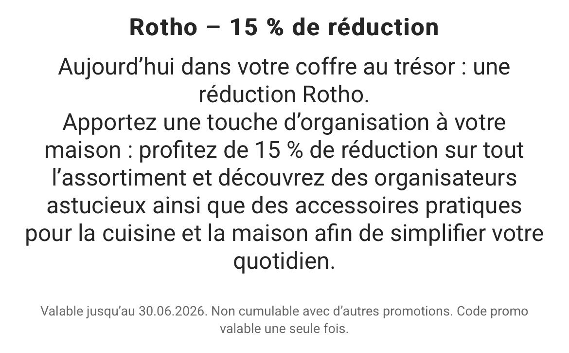 Buoni: Rotho Gutschein -15% auf das Sortiment – Nuovo e nell'imballaggio originale da Renens VD venduto da eto_bv9s