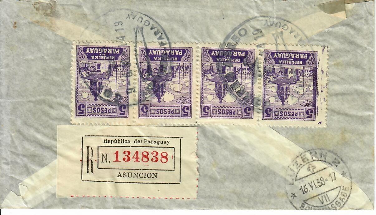 Alle Briefmarken: Brief aus Paraguay 1938 – Gebraucht aus Hochdorf von Ziegel-16 1