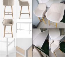 Bartisch Set mit 2 Barhockern beige weiss gebraucht