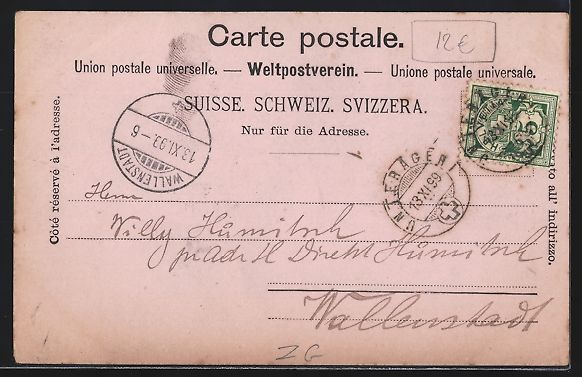 Cartoline postali: AK Aegeri, Ortspanorama mit Kirche, 1899 – Usato da Berlin venduto da bartko-reher 1
