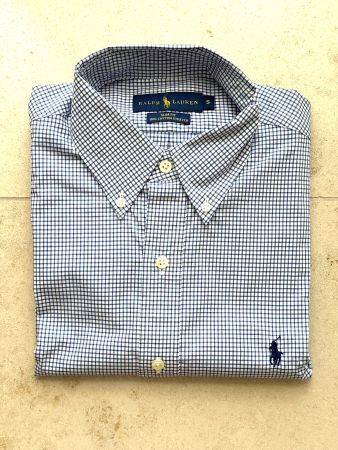 Ralph Lauren Hemd, Blau/Weiss kariert, Slim Fit, Gr. S