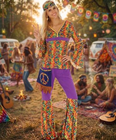 🥳 70´s Hippie-Kostüm - XL - Peace, Love & Schlaghosen ✌️🌸