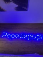 Neonlicht Schriftzug Pape depupi blau LED Controller Fernbed