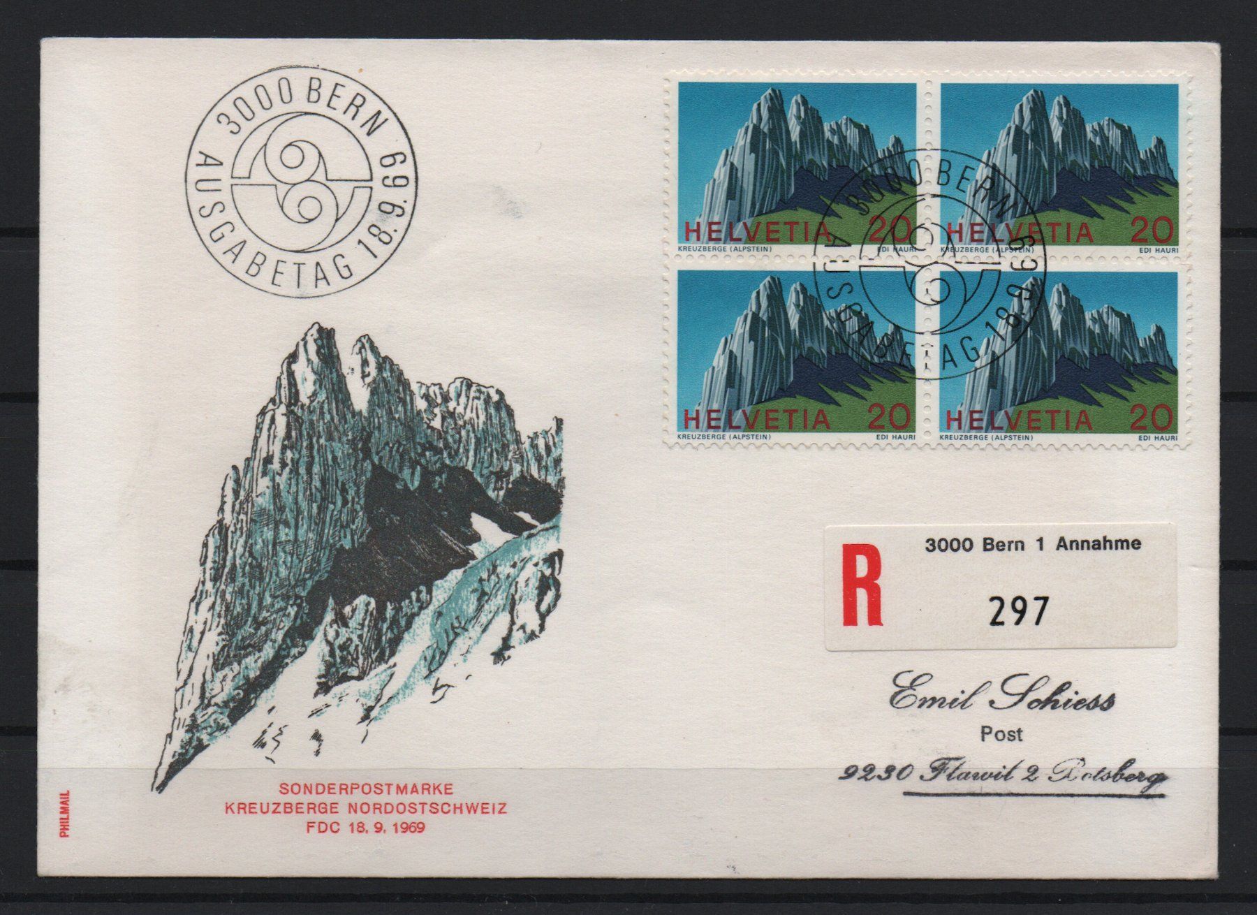 Tutti i francobolli: CH- 468 Viererblock Alpen FDC, hoher Katalog – Usato da Ebikon venduto da bowito