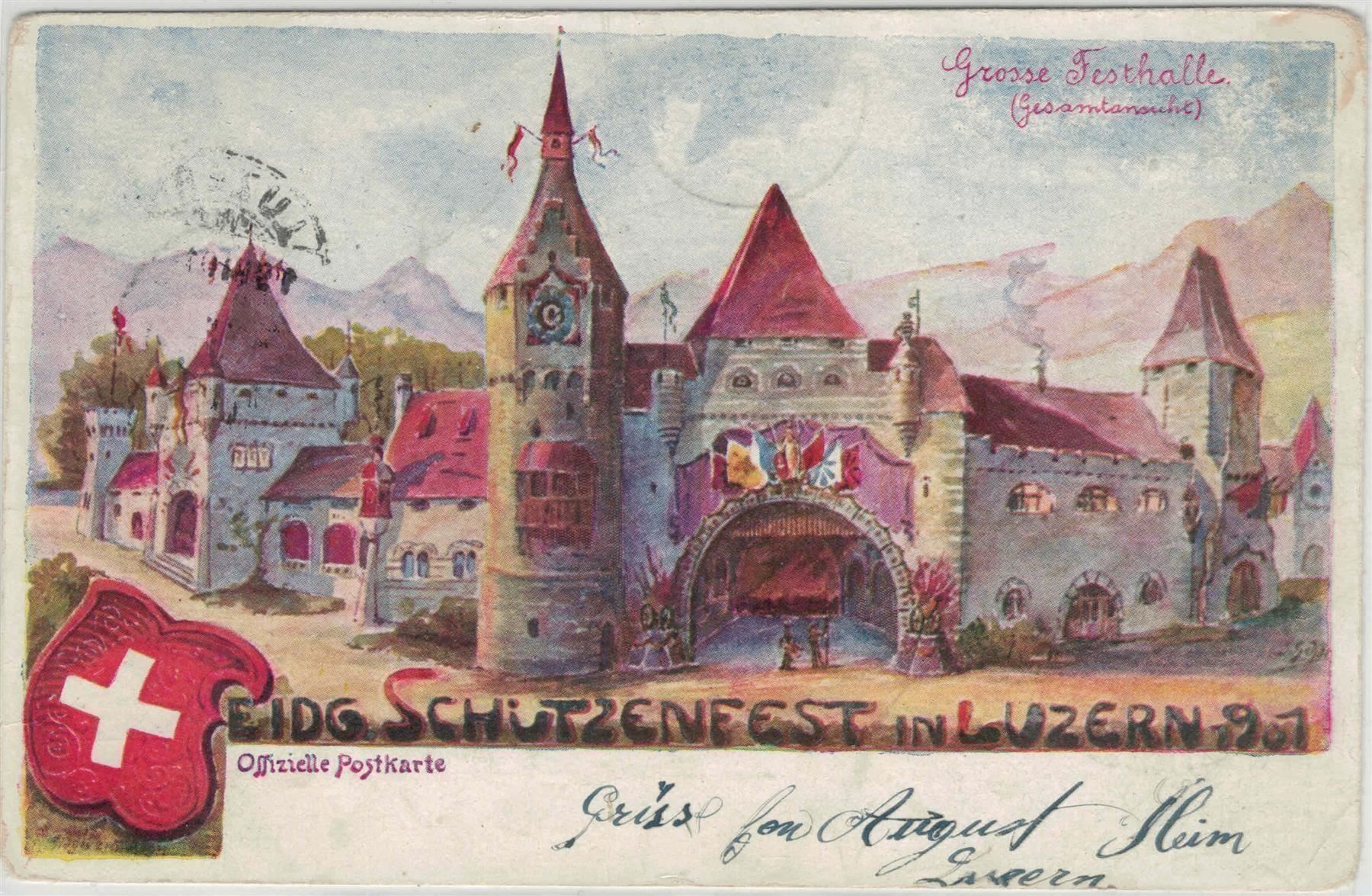 Cartoline postali: LU 29 Luzern Eidg. Schützenfest 1901 – Usato da Fribourg venduto da philafri
