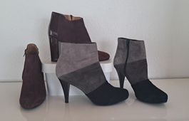 Damen Leder Stiefeletten 2 Paar in Grau und Bordeaux rot
