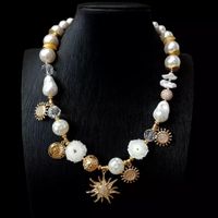 Sonne weiss Quarz Perlen Kette Collier Perle Perlmutt Nacre