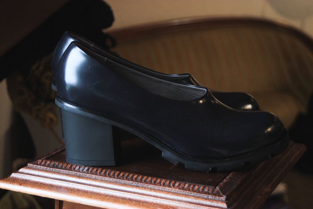 Joe Nephis mary jane heels navy black Italian,size 40, leder 9