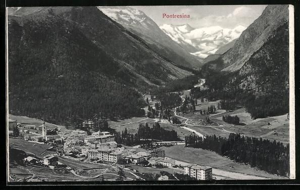 Ansichtskarten: AK Pontresina, Panorama mit Kirche – Gebraucht aus Berlin von bartko-reher