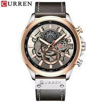 ⌚ Herrenuhr Armbanduhr Chronograph Leder Silber Roségold NEU