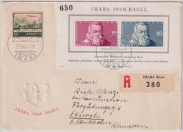 Block IMABA 1948 auf Brief nach Schweden