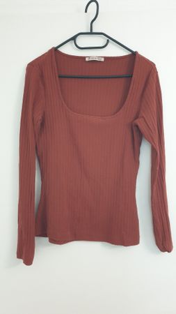 Langarm Shirt Terracotta, square neck, Grösse M