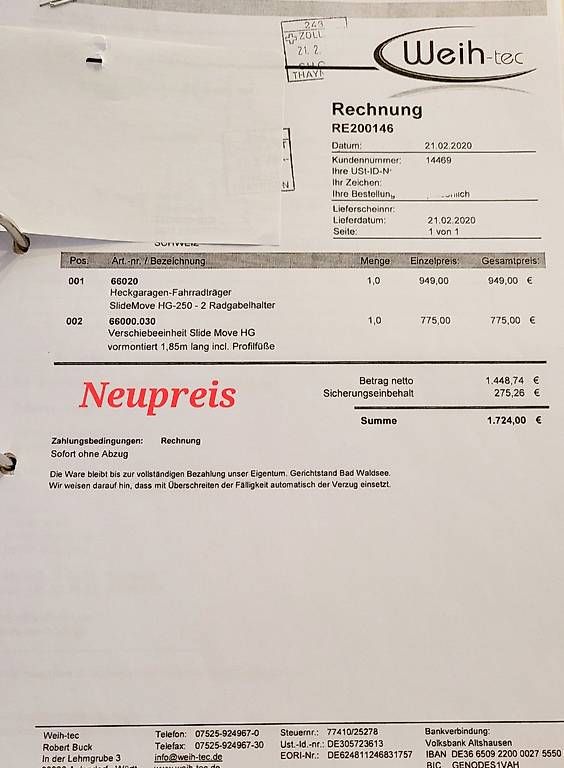 Travi: Fahrradschiene Slide Move & Verschiebeeinheit Wohnmobil – Usato da Finsterhennen venduto da 30Henne01 3