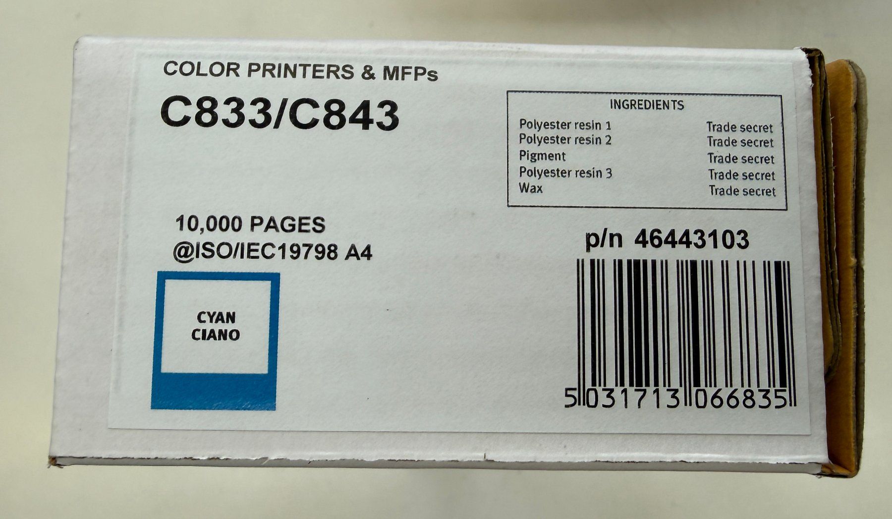 Oki Cartucce per stampanti & toner: OKI-Toner C833/C843 Cyan – Nuovo e nell'imballaggio originale da Kaltbrunn venduto da Aittam 1