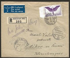 Flugpost Schweiz 1937 Zürich Prag Luftpost