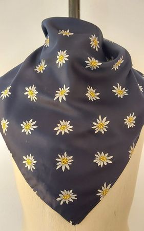 Foulard quadratisch Motiv Edelweiß dunkelblau Polyester