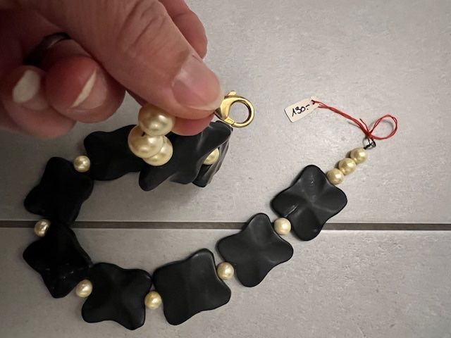 Onyx Catenine: Schöne Kette, Onyx mit Perlen 925 silber Verschluss – Usato da Neerach venduto da romiping 2
