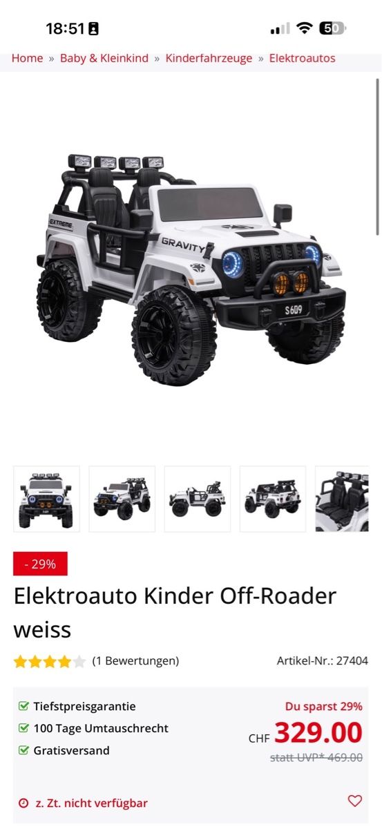 Véhicules pour enfants: Elektroauto Kinder Off-Roader weiss praktisch neuwertig – D'occasion à Buchs ZH par gofast17 5