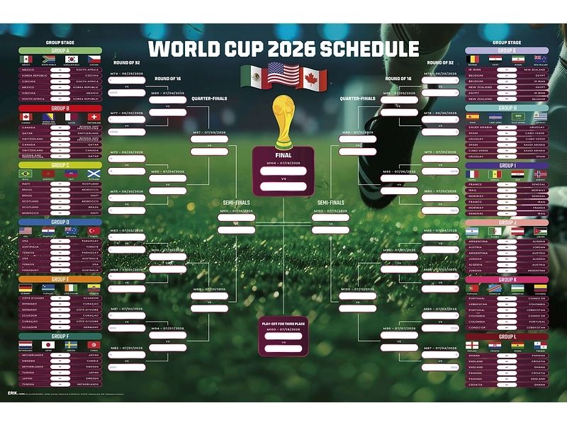 Poster & Bilder: WM 2026 Spielplan & K.O. Runde - Poster – Neu und originalverpackt aus Ennetmoos von Faders