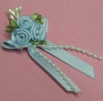 Noeud triple rose + perles BLEU CIEL