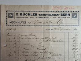 antike Rechnung G. Büchler Schuhwaren Bern 1920