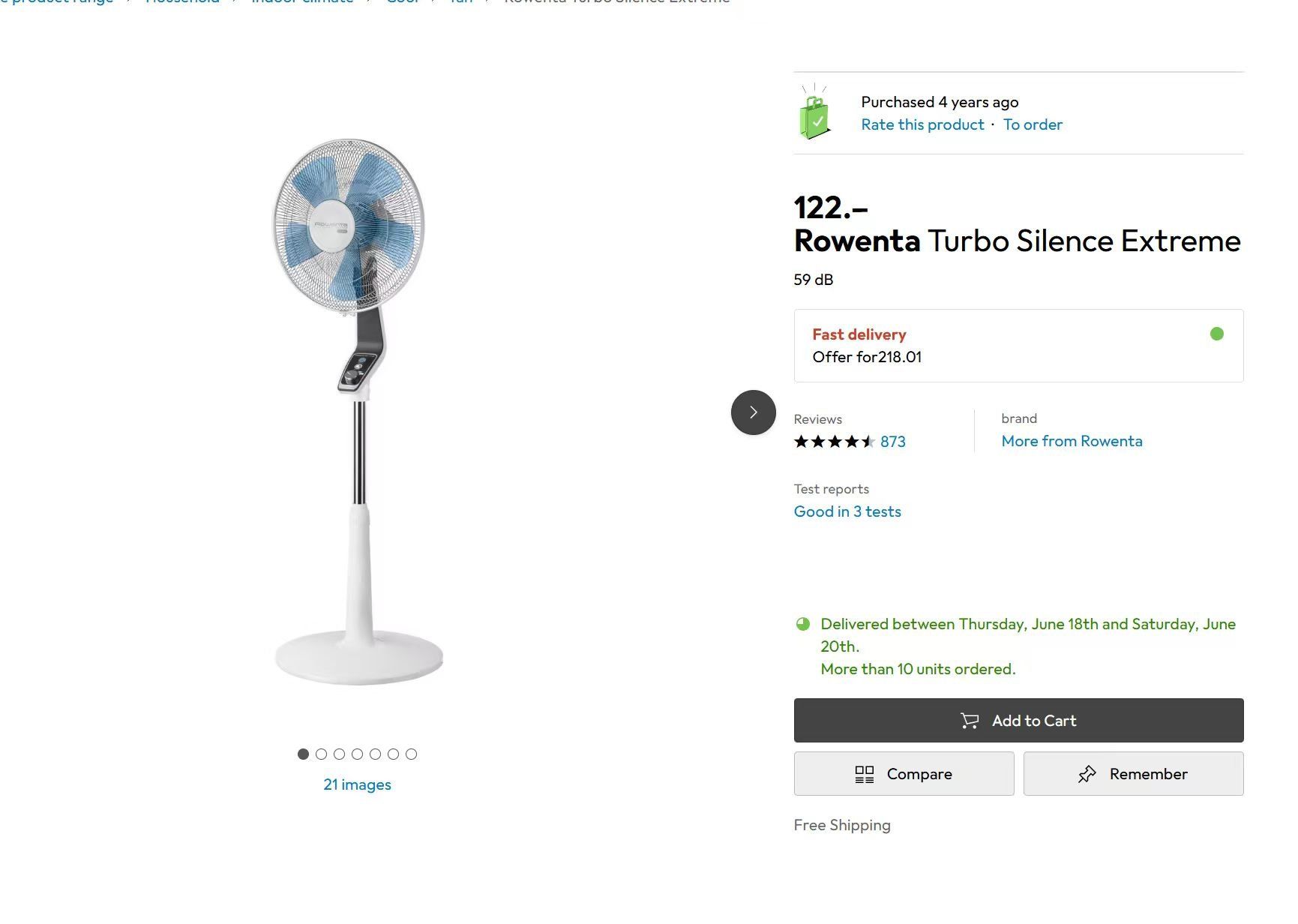 Rowenta Ventilatoren: Rowenta Turbo Silence Extreme Standventilator – Gebraucht aus Dübendorf von han_n5ph
