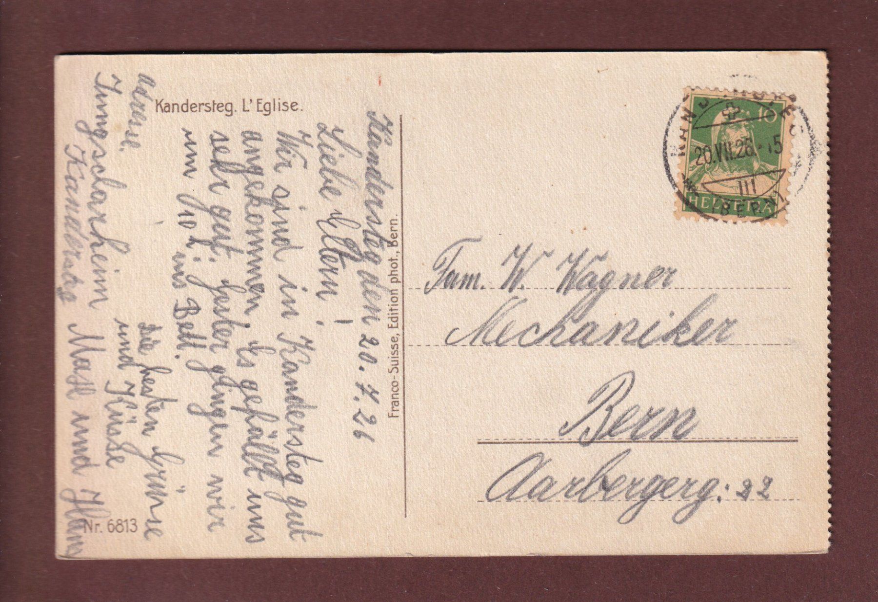 Cartoline postali: KANDERSTEG - Die Kirche - 1926 – Usato da Pully venduto da nicecards 1