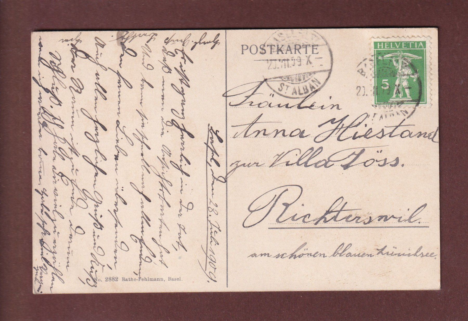 Cartoline postali: BASEL - Wettsteinbrücke - 1909 – Usato da Pully venduto da nicecards-shop 1