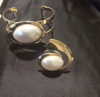 Set Armreif Ring Gold Perle / Kit Bracelet Bague Or Perle