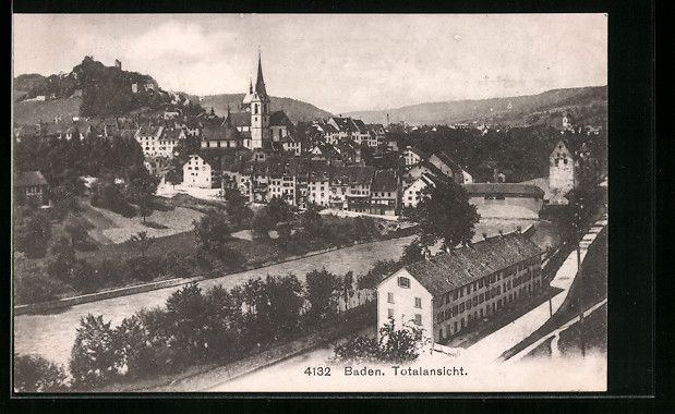 Cartoline postali: Baden, Totalansicht mit Uferstrasse aus  – Usato da Berlin venduto da bartko-reher