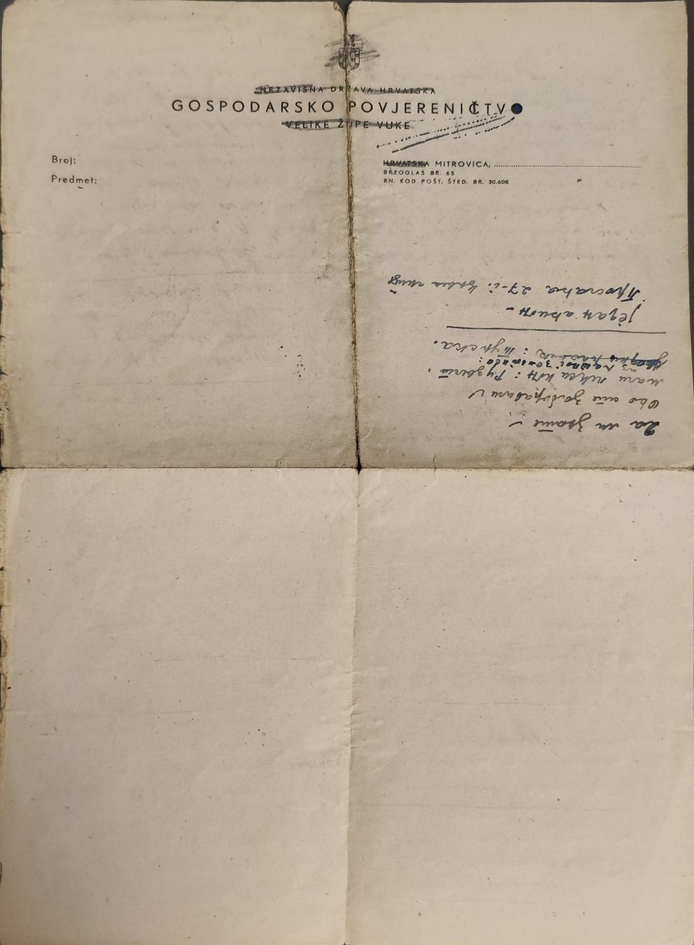 Documenti: NDH Kroatien Dokument Brief bitte lesen – Usato da Zürich venduto da turbopuz