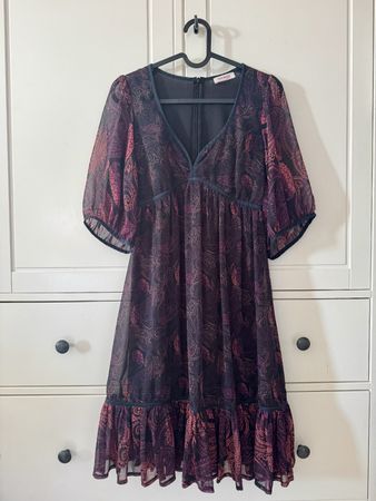 Paisley Print Chiffon Boho Dress Orsay