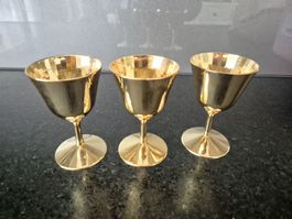 3x goldene Schnapsgläser Kelch 24KGP Swiss Made