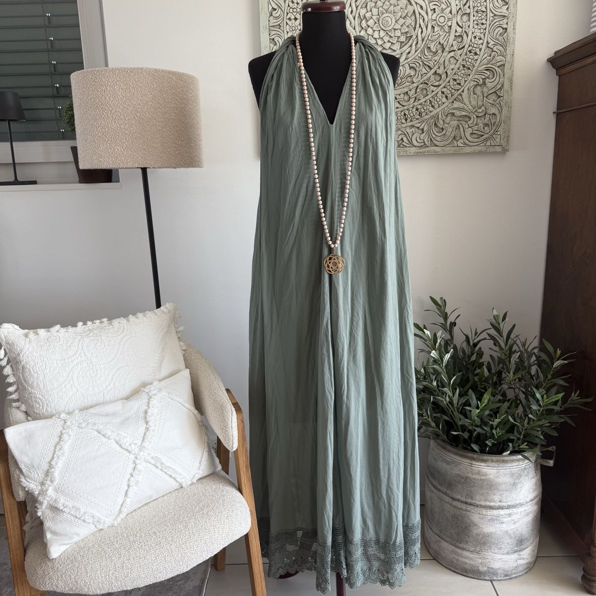 Vestiti: Edel Maxi-Kleid Khaki onesize Häkelspitze L – Nuovo (secondo la descrizione) da Wettswil venduto da toskana2002golf