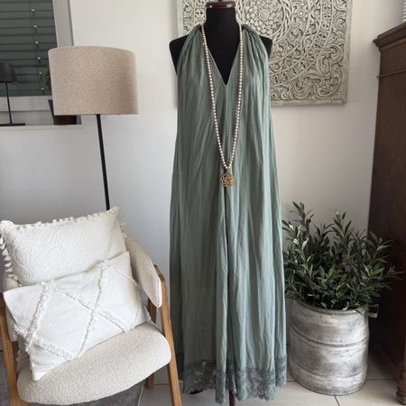 Edel Maxi-Kleid Khaki onesize Häkelspitze L