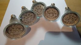 5 LED Spotbirnen E14 grün, blau und weiss