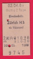 KARTON BILLETT, EINSIEDELN - ZÜRICH HB, 2.KLASSE, EINFACH
