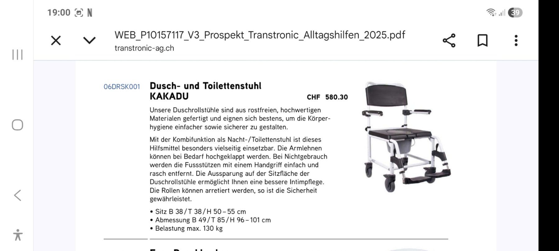 WC: Dusch und Toilettenstuhl Kakadu – Usato da Rickenbach SZ venduto da Feuerengel 3