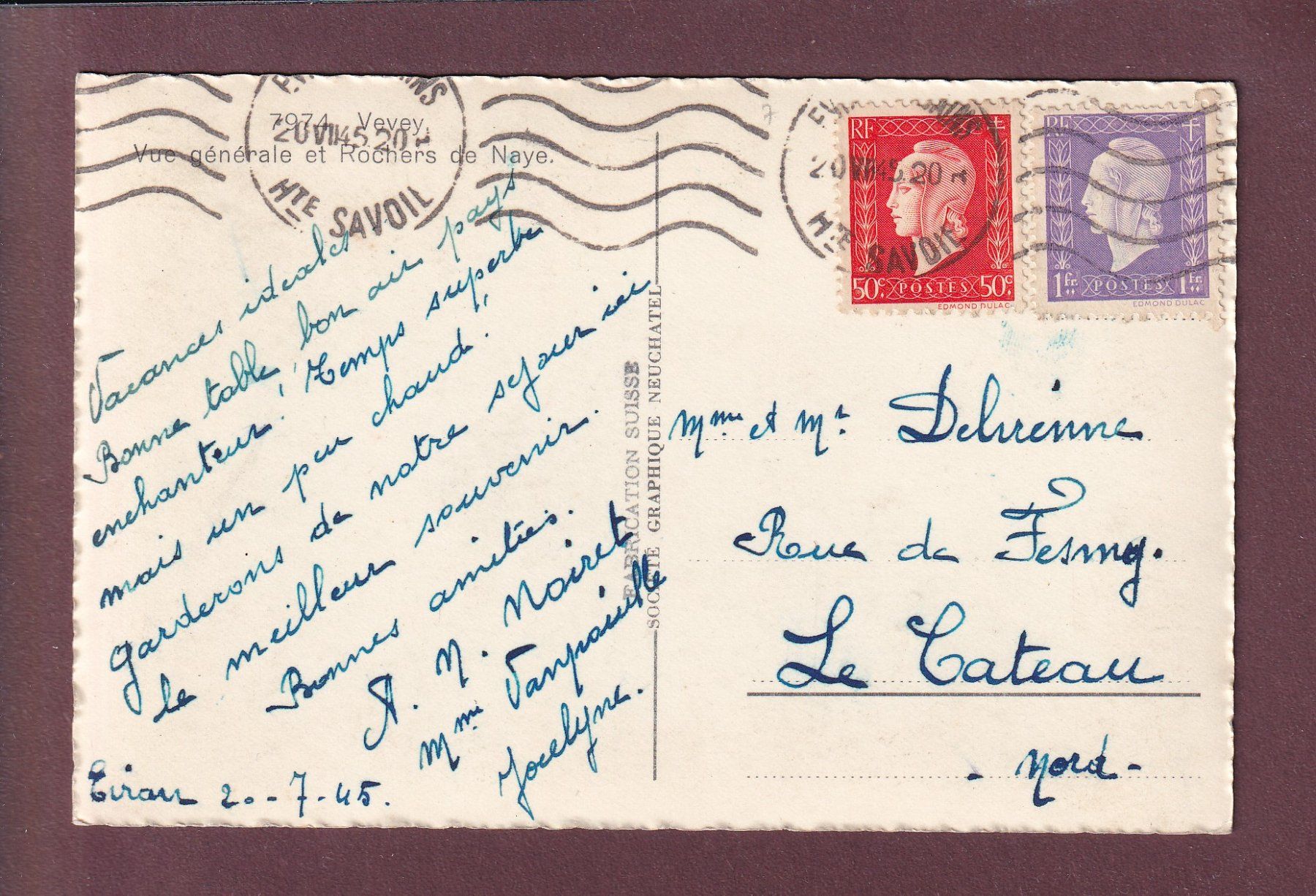 Cartoline postali: VEVEY - Vue générale - 1945 – Usato da Pully venduto da nicecards 1