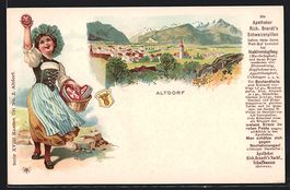 Litho Altdorf, Ortsansicht, Junge Frau m
