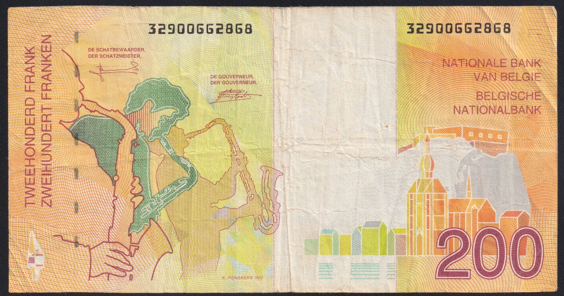 Banconote: Belgien 200 Francs 1995 – Usato da Brugg AG venduto da banknoten_muesli 1