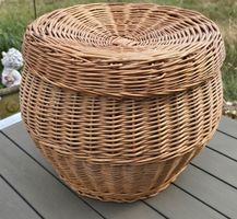 Korb mit Deckel Weide Rattan rund Hocker Sitzgelegenheit