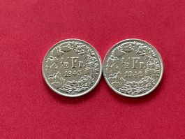 1/2 Fr. 1942 und 1943 vorzüglich