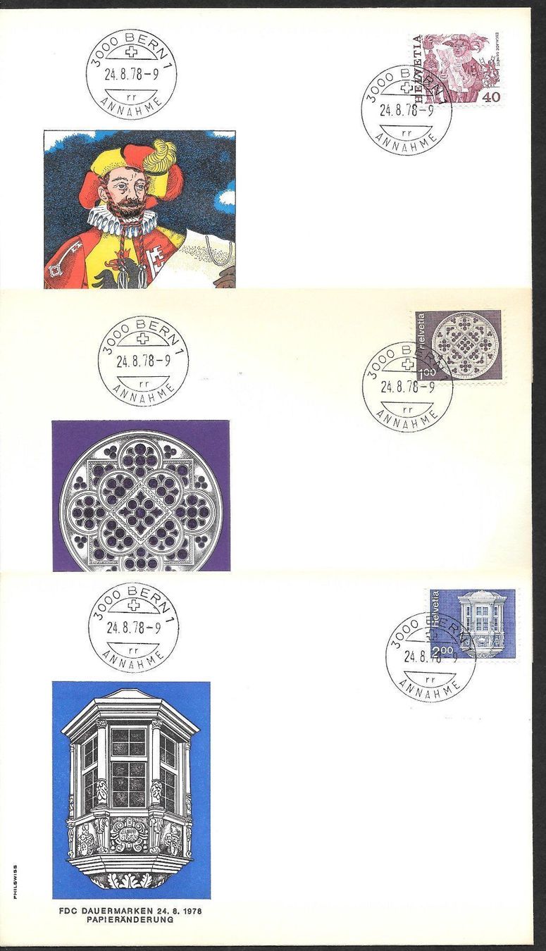 Tutti i francobolli: 3 FDC 609-611 Serie Einzelmarken ET Bern 24.8.1978 – Nuovo (secondo la descrizione) da Olten venduto da clotaldi